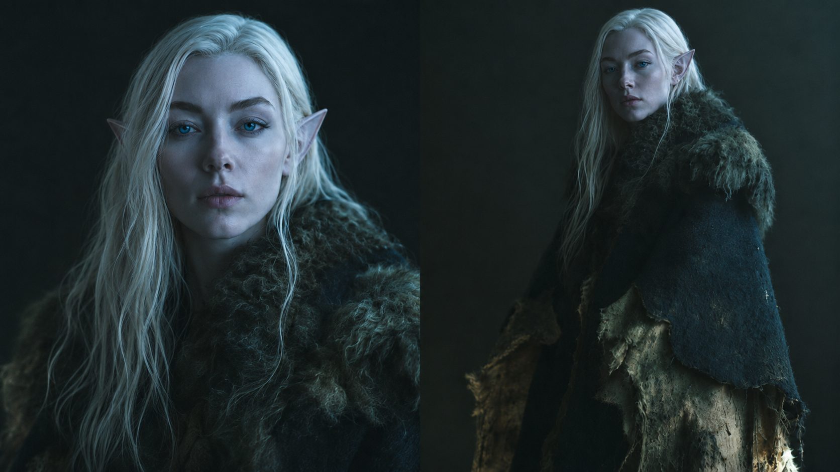 Aelira revealed — platinum hair, ice blue eyes, pale skin