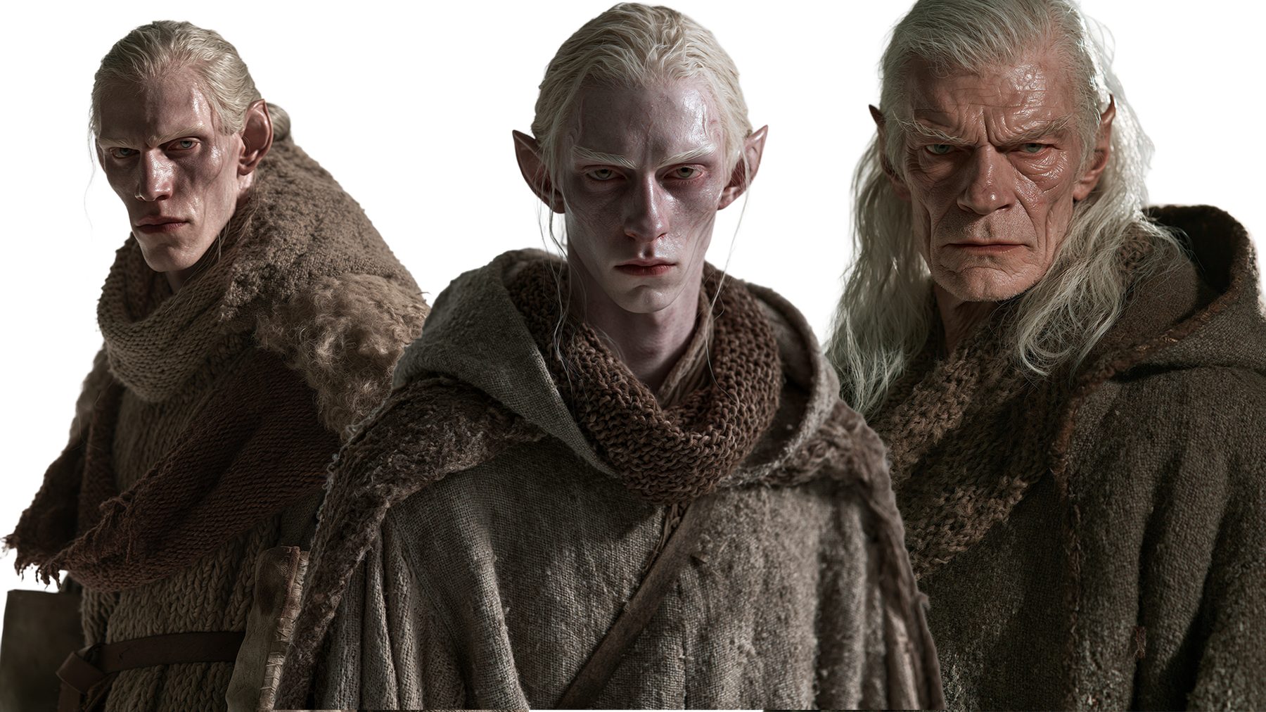 Three villager face close-ups — cold hostile expressions